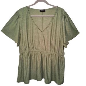 Lane Bryant Green Swing Flutter Sleeve Clip Dot Babydoll Top Plus Size 18/20